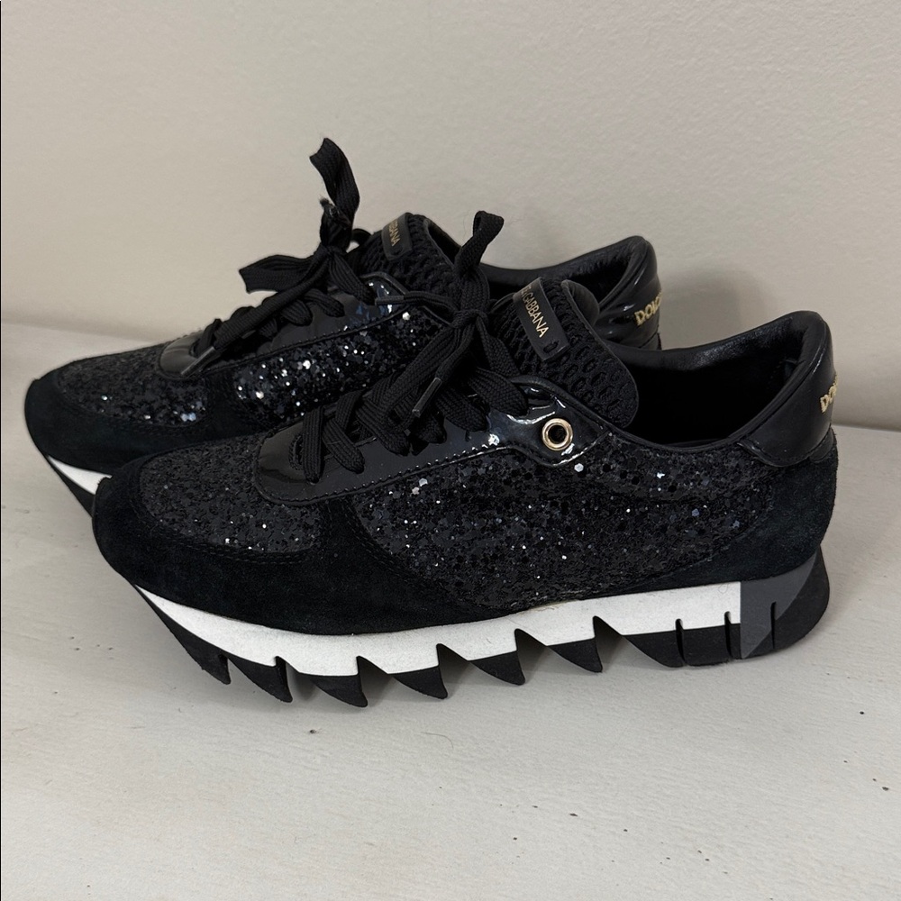Dolce & Gabbana Black Glitter Sneakers